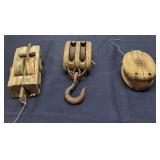 F4 - Antique Wooden Block and Tackle Pul Collectio