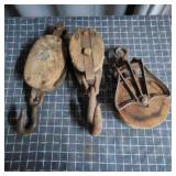 S3 - Antique Wood & Iron Block and Tackl Lot of th