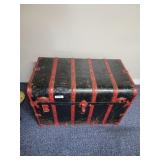 Black and Red Steamer Trunk with Pattern Large ste
