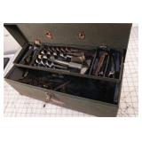 Metal tool box w/ auger bits & hole cutters
