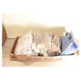 leather work gloves & cloth shop apron