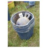 4 flat back pails & ball with handle