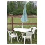 white patio set w/ plastic chairs