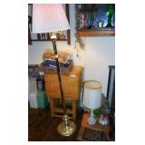 Lamps, Brass Chargers, Stools *