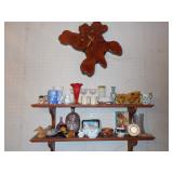 Cyprus Clock & 2 Shelves of Glassware