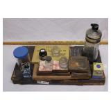 group of vintage inkwell & stamping items