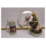 coca cola music box figure, thermometer, & stein