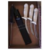 Group of Knives & Sharpener