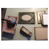 Group of Small Picture Frames & Wood Basket