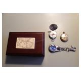 Decorative Wood Box w/ Watches & Compass