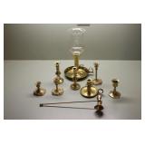 Group of Brass Candlesticks & Snuffer