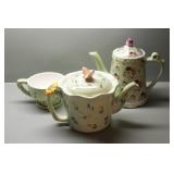 Group of Light Green Floral Teapots & Cup