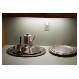Metal Tea Server Set & Tin & Silver Plate Trays
