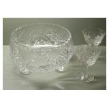 Cut Glass Footed Bowl & Stemware
