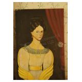Vintage Oil on Canvas Lady w/Red Curtain
