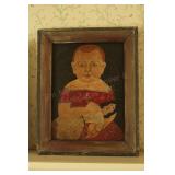Vintage Child w/ Doll Oil on Wood Artwork