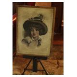 Vintage Oil on Canvas Woman w/ Fancy Hat