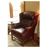 Red Leather Wing-Back Chair
