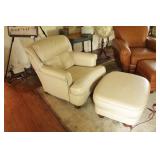 Tan Leather Armchair Chair & Ottoman