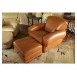 Natural Brown Leather Armchair & Ottoman