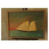 Vintage Framed Oil on Canvas Tall ship Artwork