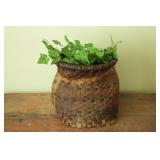 Unique shape antique basket w/silk ivy