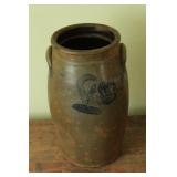 #3 butter churn w/ handles and blue painted design