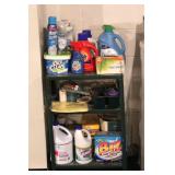 Group of laundry supplies w/ rolling cart