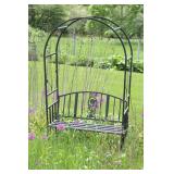 Black metal garden trellis bench