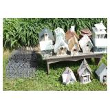 Metal garden fence & wood bench