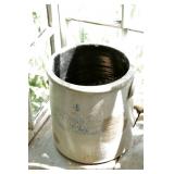 #4 crock w/ handles, blue glaze markings