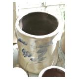 #6 crock w/handles, blue glaze design