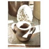 Small stoneware pot w/handles, plaster artichoke
