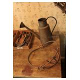 Metal watering can & primitive bucket hook