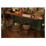 Wood table w/ metal legs-contents not included