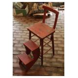 Red painted wood folding step stool