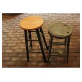 Two wood 4 legged stools