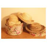 Floral Hat Box w/ 3 Ladies Straw Hats