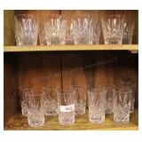 2 Shelves of cut crystal tumblers & water glasses
