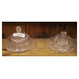 2 Pressed glass butter dishes