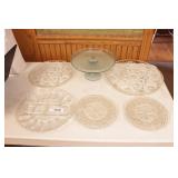 Pressed Glass Plates & cake stand