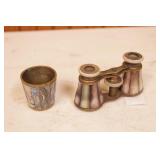 Mother of pearl shot glass & opera glasses