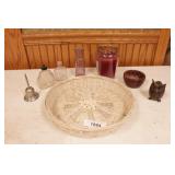 Basket lot with bell, Bottles & candle holder