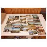 Postcard lot, applique roses & pressed glass vase