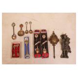 Souvenir spoons, clock pendulum & letter holder