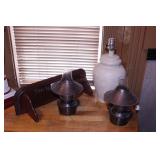 Small Cherry shelf, copper lamps & pottery lamp