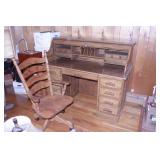 Oak Roll top desk & chair