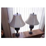 Pair of basket-weave table lamps