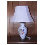 Ceramic basket weave lamp w/ fruit pattern 28"