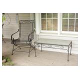 Wrought Iron Outdoor Coffee Table & Chair